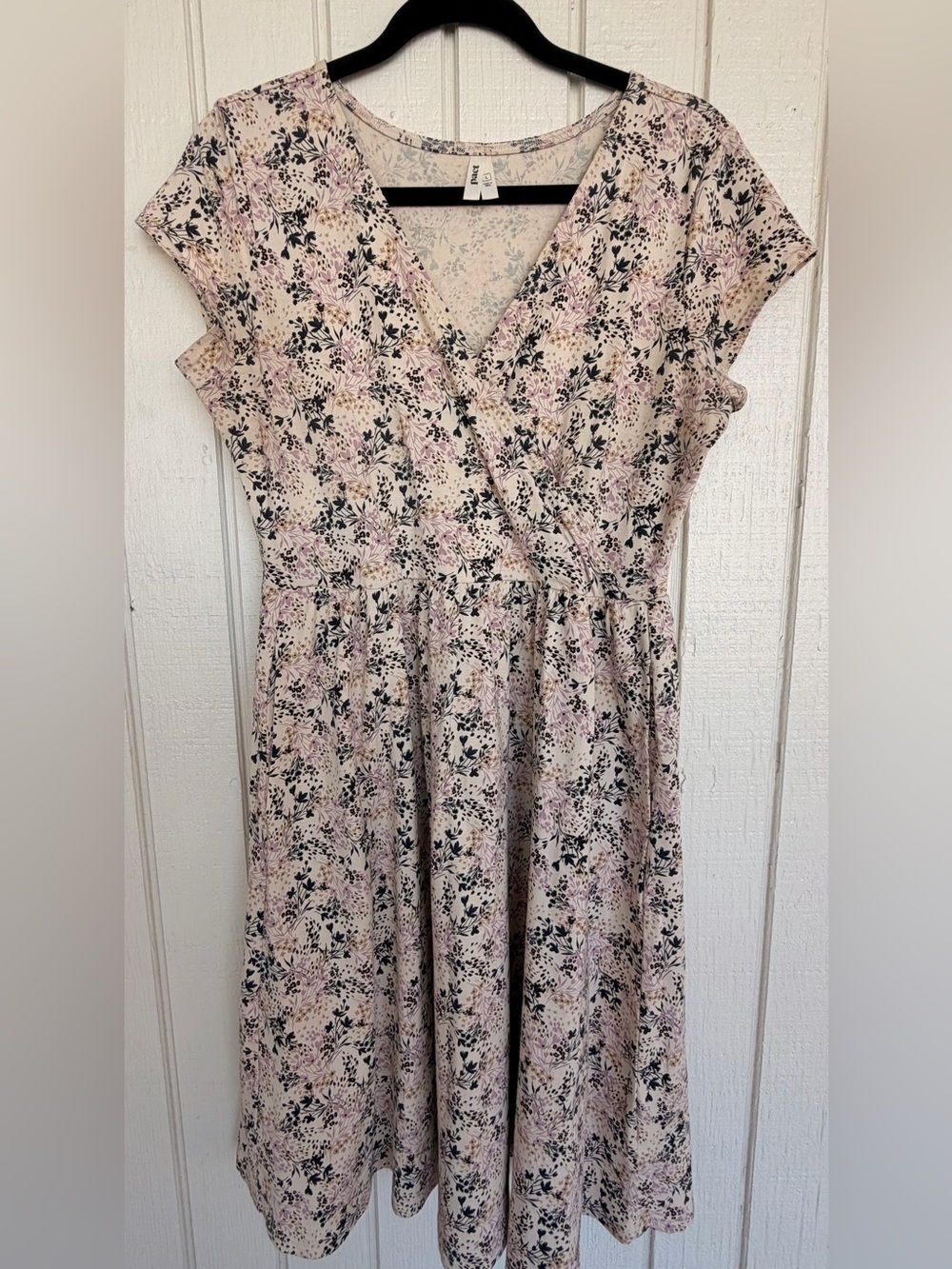 Pact Light Pink and Black Floral Wrap-Style Casual Dress